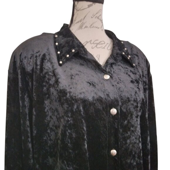 Stonebridge | Crushed Velvet Silver Button & Stud Shirt Black | Size 3X - Picture 2 of 10